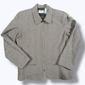 Vtg Liz Claiborne Houndstooth Jacket Women's 14 Preppy Business Casual Retro Zip